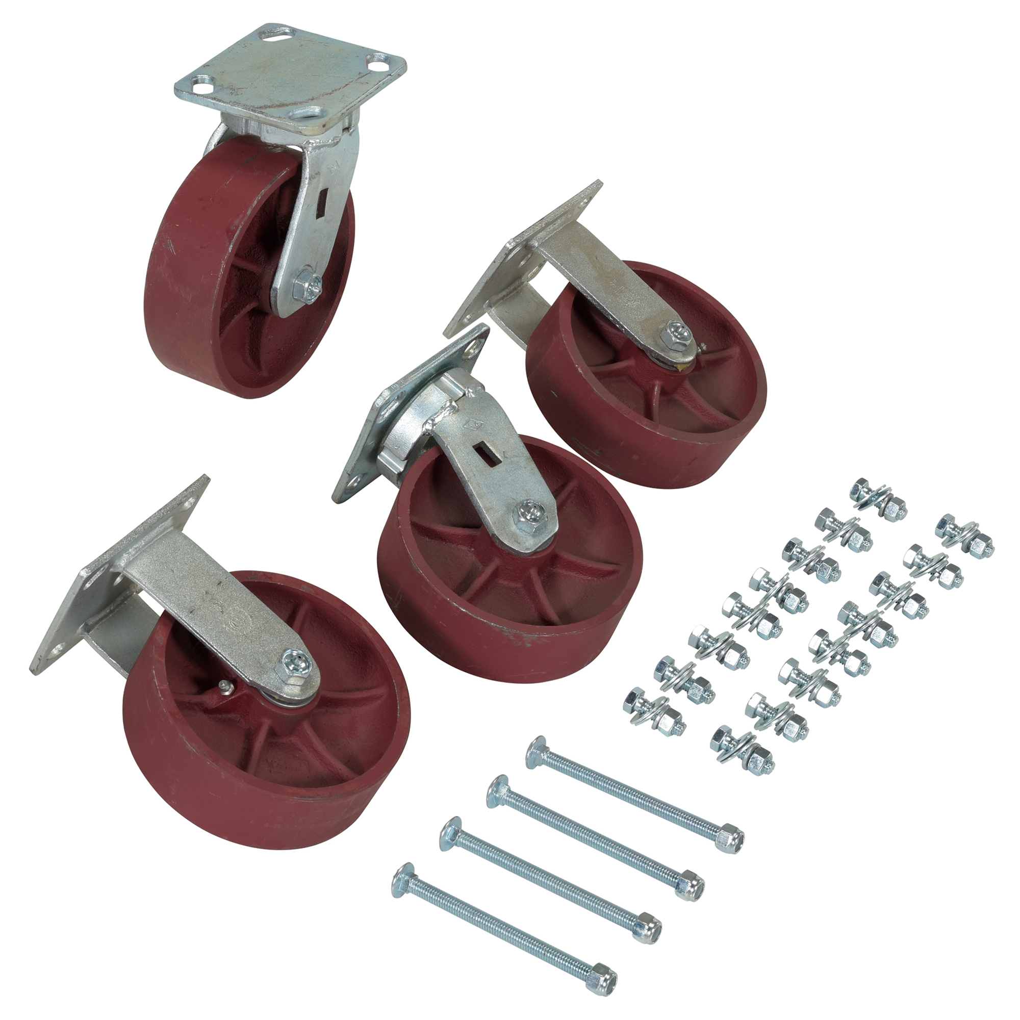 Vestil Ductile Steel Caster Kit - 2 Rigid and 2 Swivel, Heavy-Duty, 4 Pcs, Model# D-CK4-SC6-2HD